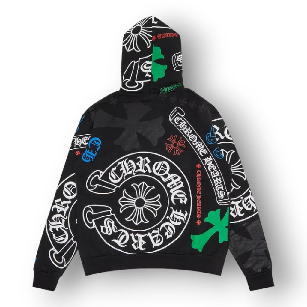 CROME HEART STENCIL HOODIE ''BLACK/MULTICOLOR''